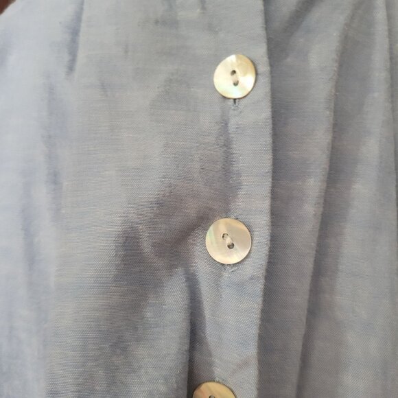 Vintage Plaza South Blue Button-Up Dress Embroidered Collar Pintuck Sz12 India - Picture 6 of 11